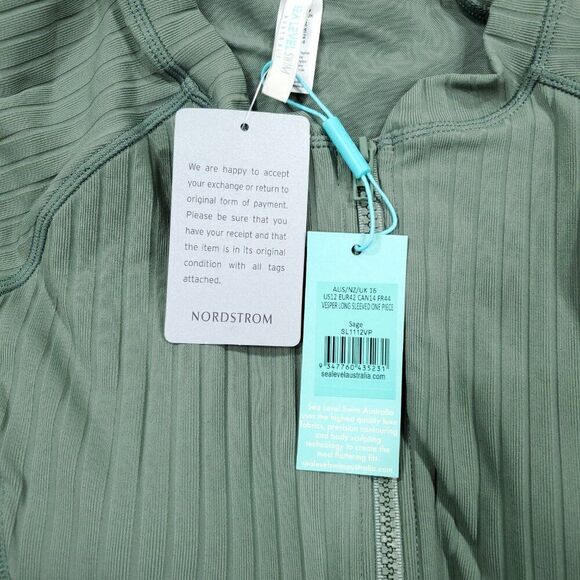 Sea Level Vesper Long Sleeve One Piece Ribbed Zip Swimsuit Size 12 Sage Green - Picture 5 of 12